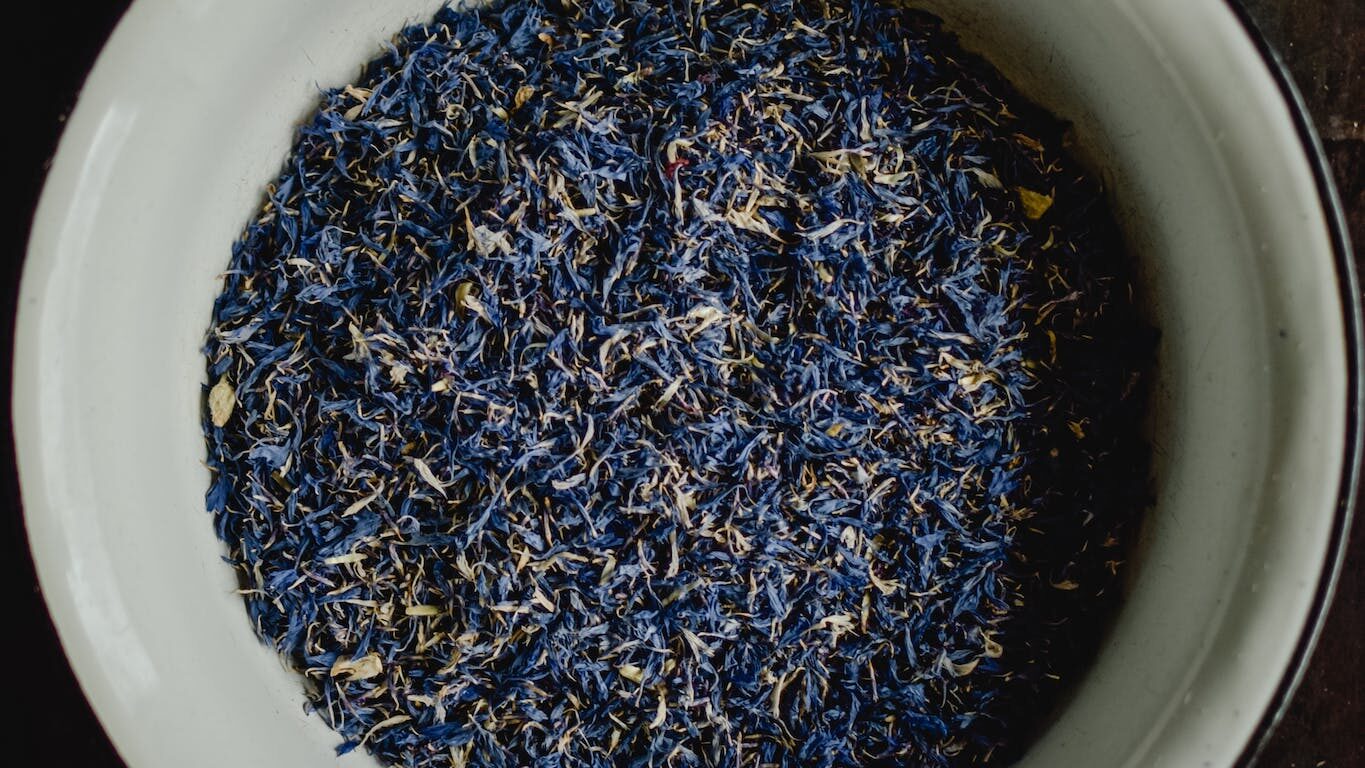 Blue Flowers on Round Ceramic Bowl