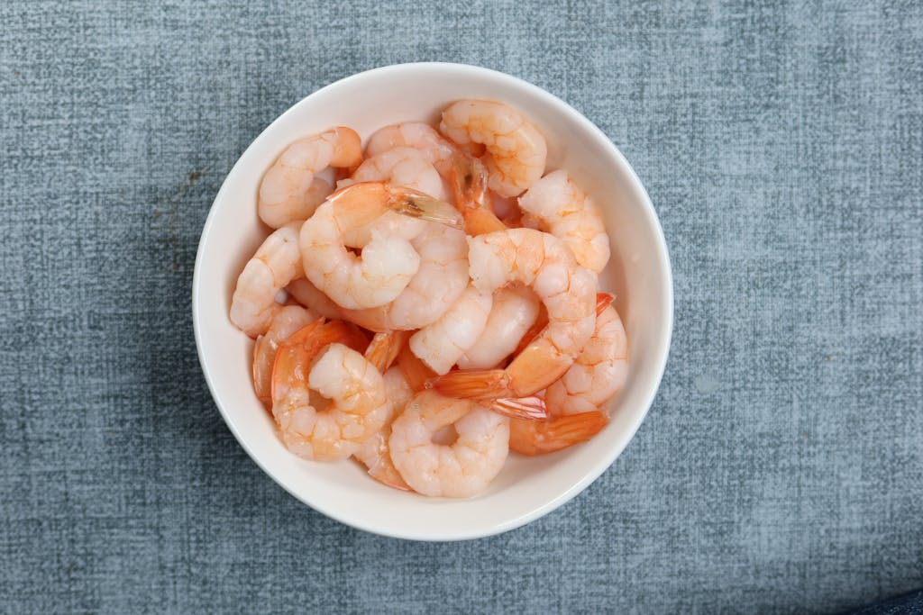 Shrimps in Bowl on Table